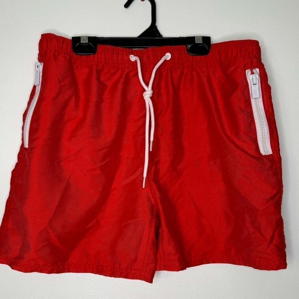 Hoaka cherry red chunky zipper swim shorts